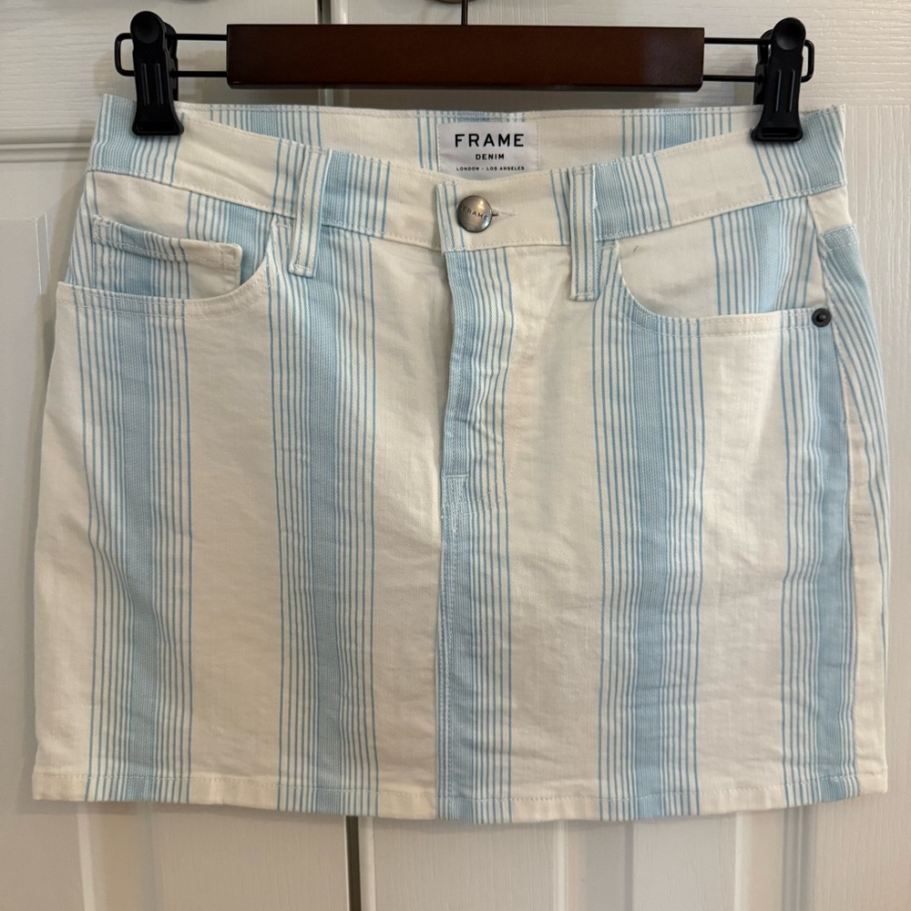 Frame Denim Blue and White Mini Pencil Skirt